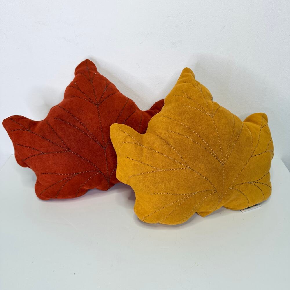 Fall Leaf Shaped Pillows Set of 2 Rust & Gold Autumn Harvest Decor Novogratz